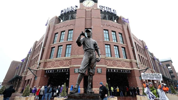 DENVER, CO - APRIL 06: Fans enter the stadium before the Colorado Rockies home opener against the Atlanta Braves at Coors Field on April 6, 2018 in Denver, Colorado. (Photo by Matthew Stockman/Getty Images)