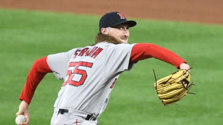 BALTIMORE, MD - AUGUST 19: Matt Strahm #55 of the Boston Red Sox pitches during a baseball game against the Baltimore Orioles at Oriole Park at Camden Yards on August 19, 2022 in Baltimore, Maryland. (Photo by Mitchell Layton/Getty Images)