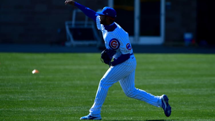 Feb 23, 2021; Mesa, Arizona, USA; Chicago Cubs relief pitcher Duane Underwood Jr. (51) throws during a spring training workout at Sloan Park. Mandatory Credit: Matt Kartozian-USA TODAY Sports