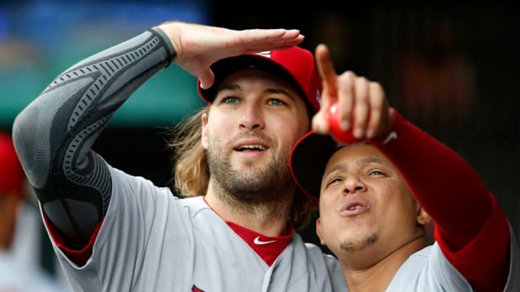 NEW YORK, NEW YORK - JUNE 13: Michael Wacha #52 (L) and Yairo Munoz #34 of the St. Louis Cardinals look on prior to the start of a game against the New York Mets at Citi Field on June 13, 2019 in New York City. (Photo by Jim McIsaac/Getty Images)