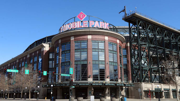 SEATTLE, WASHINGTON - MARCH 15: A general view of the empty streets along T-Mobile Park on March 15, 2020 in Seattle, Washington. Major League Baseball cancelled spring training games and has delayed opening day by at least two weeks due to the coronavirus (COVID-19) outbreak. (Photo by Abbie Parr/Getty Images)