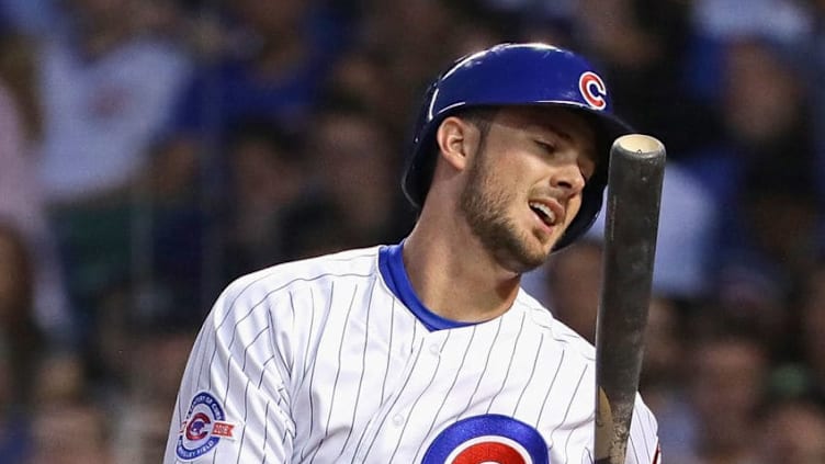 CHICAGO, IL - JULY 31: Kris Bryant #17 of the Chicago Cubs reacts after striking out in the 3rd inning against the Seattle Mariners at Wrigley Field on July 31, 2016 in Chicago, Illinois. (Photo by Jonathan Daniel/Getty Images)