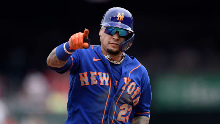 WASHINGTON, DC - SEPTEMBER 05: Javier Baez #23 of the New York Mets rounds the bases after hitting a home run in the third inning against the Washington Nationals at Nationals Park on September 05, 2021 in Washington, DC. (Photo by G Fiume/Getty Images)