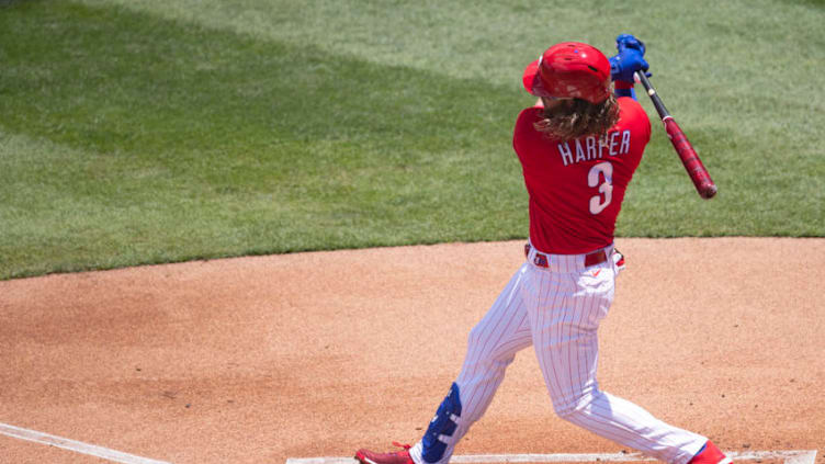 Bryce Harper #3 of the Philadelphia Phillies (Photo by Mitchell Leff/Getty Images)