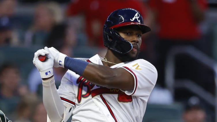 ATLANTA, GA - JUNE 08: Michael Harris II #23 of the Atlanta Braves hits a two-RBI triple during the fifth inning against the Oakland Athletics at Truist Park on June 8, 2022 in Atlanta, Georgia. (Photo by Todd Kirkland/Getty Images)