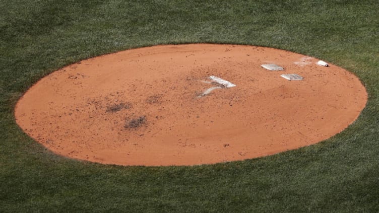 BOSTON, MA - JULY 28: The pitching mound is seen during first game of a doubleheader between the Boston Red Sox and the Toronto Blue Jays at Fenway Park on July 28, 2021 in Boston, Massachusetts. (Photo By Winslow Townson/Getty Images)