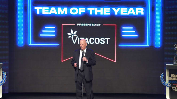 Brian Snitker accepts the award on behalf of the Atlanta Braves for Team of the Year during The 2021 Sports Illustrated Awards. (Photo by Mark Brown/Getty Images)