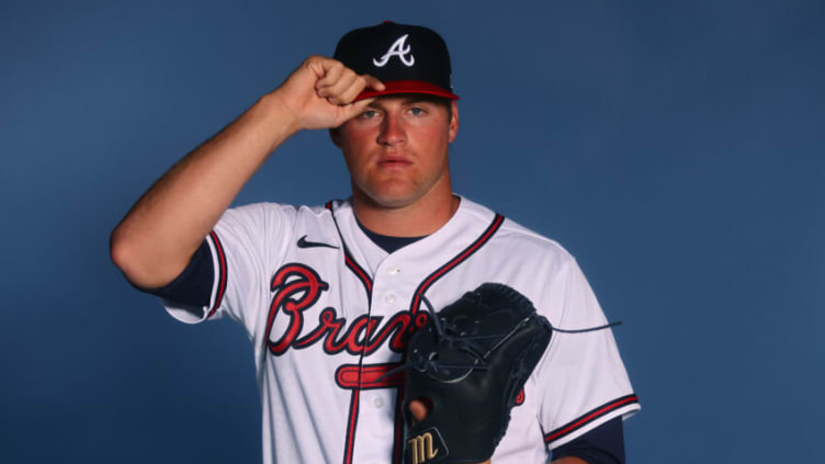 VENICE, FLORIDA - MARCH 17: Bryce Elder of the Atlanta Braves poses for a photo during Photo Day at CoolToday Park on March 17, 2022 in Venice, Florida. (Photo by Michael Reaves/Getty Images)