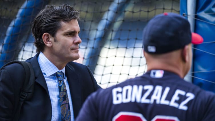 ATLANTA, GA - SEPTEMBER 23: Fox Sports South broadcaster Chip Caray and Fredi Gonzalez #33 of the Atlanta Braves before the game against the Milwaukee Brewers at Turner Field on September 23, 2013 in Atlanta, Georgia. The Brewers won 5-0. (Photo by Pouya Dianat/Atlanta Braves)