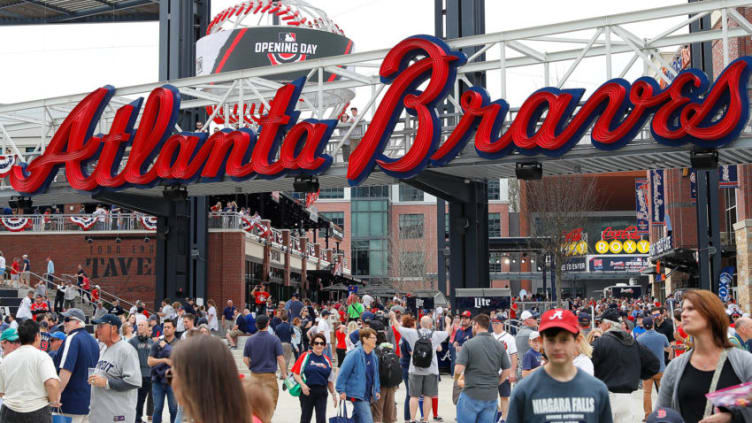 ATLANTA, GA - MARCH 29: Fans walk in The Battery Atlanta prior to Opening Day at SunTrust Park between the Atlanta Braves and the Philadelphia Phillies on March 29, 2018 in Atlanta, Georgia. (Photo by Kevin C. Cox/Getty Images)