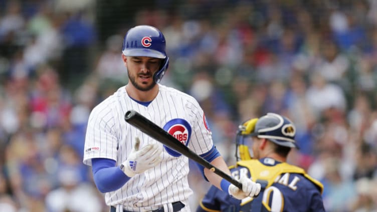 Kris Bryant #17 of the Chicago Cubs. How much might the Atlanta Braves be wiiling to part with in a trade? (Photo by Nuccio DiNuzzo/Getty Images)