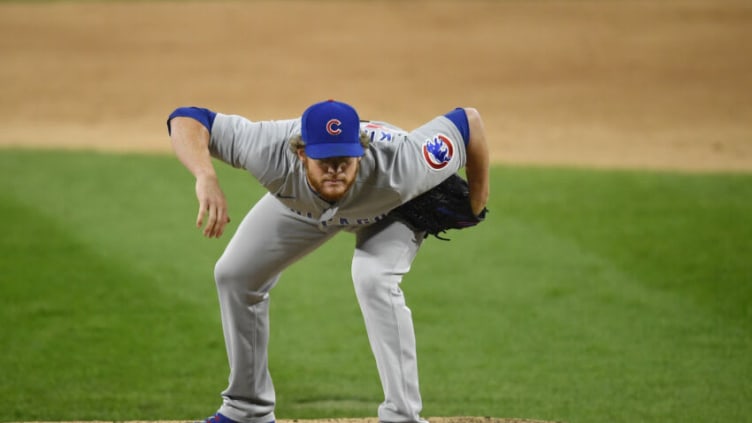 CHICAGO, ILLINOIS - SEPTEMBER 26: Craig Kimbrel #46 of the Chicago Cubs pitches against the Chicago White Sox at Guaranteed Rate Field on September 26, 2020 in Chicago, Illinois. (Photo by Quinn Harris/Getty Images)