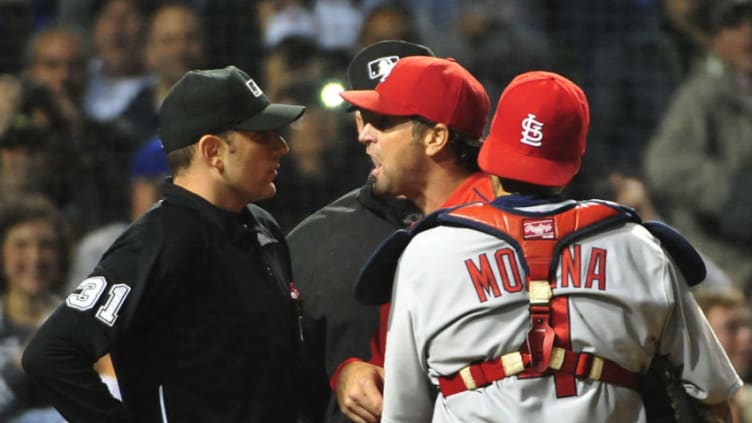 Umpire Pat Hoberg #31 gets the job of calling balls and as the Atlanta Braves face the Cardinals in one of the 2019 NLDS. (Photo by David Banks/Getty Images)