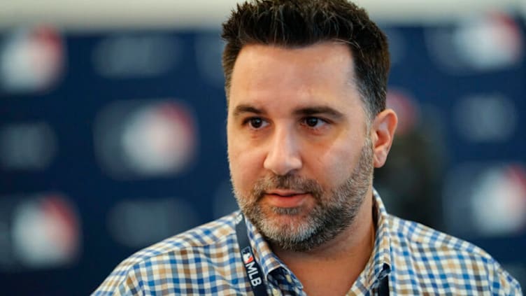 Nov 9, 2022; Las Vegas, NV, USA; Atlanta Braves general manager Alex Anthopoulos answers questions from the media during the MLB GM Meetings at The Conrad Las Vegas. Mandatory Credit: Lucas Peltier-USA TODAY Sports