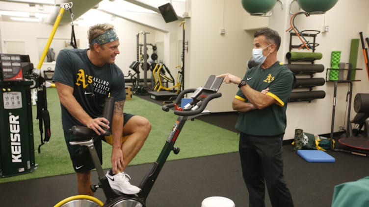 OAKLAND, CA - MAY 28: Trevor Rosenthal #41 of the Oakland Athletics in the weight room before the game against the Los Angeles Angels at RingCentral Coliseum on May 28, 2021 in Oakland, California. The Athletics defeated the Angels 3-1. (Photo by Michael Zagaris/Oakland Athletics/Getty Images)