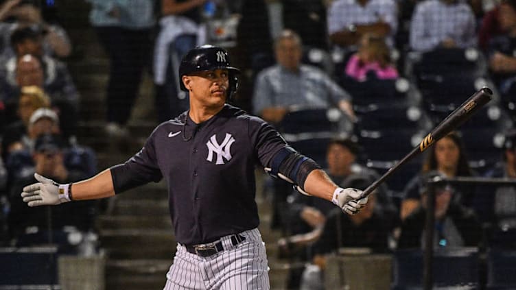 Giancarlo Stanton #27 of the New York Yankees - (Photo by Mark Brown/Getty Images)