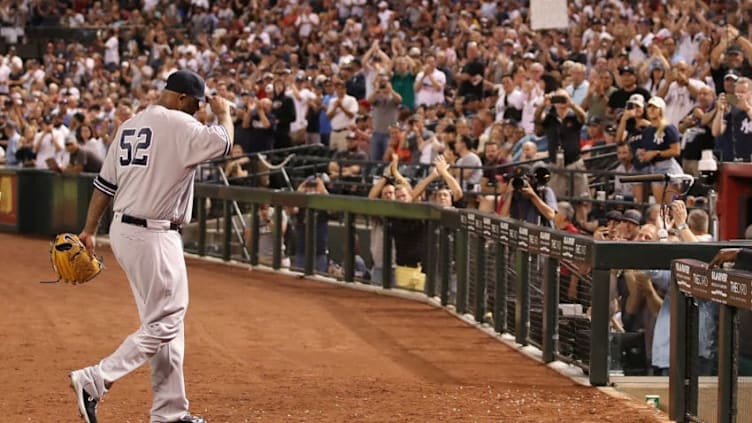 PHOENIX, ARIZONA - APRIL 30: Starting pitcher CC Sabathia #52 of the New York Yankees walks off the field after being removed during the sixth inning of the MLB game against the Arizona Diamondbacks at Chase Field on April 30, 2019 in Phoenix, Arizona. (Photo by Christian Petersen/Getty Images)