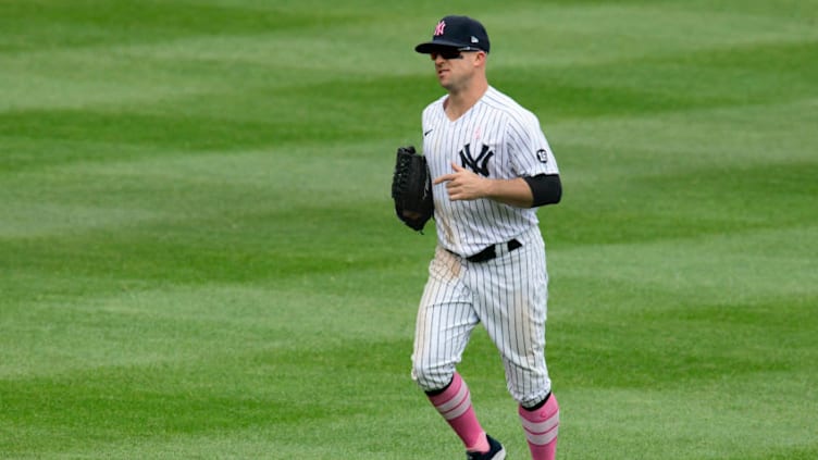 NEW YORK, NEW YORK - MAY 09: Brett Gardner #11 of the New York Yankees walks to the dugout after the inning against the Washington Nationals at Yankee Stadium on May 09, 2021 in in the Bronx borough of New York City. (Photo by Steven Ryan/Getty Images)