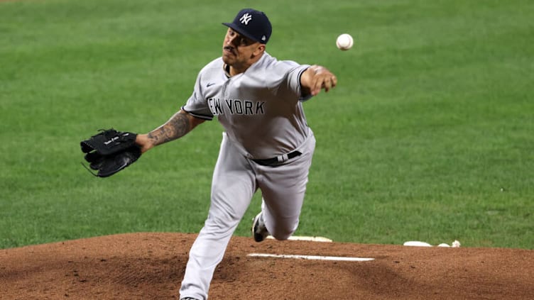 BALTIMORE, MARYLAND - SEPTEMBER 15: Starting pitcher Nestor Cortes Jr. #65 of the New York Yankees throws to a Baltimore Orioles batter in the first inning at Oriole Park at Camden Yards on September 15, 2021 in Baltimore, Maryland. (Photo by Rob Carr/Getty Images)