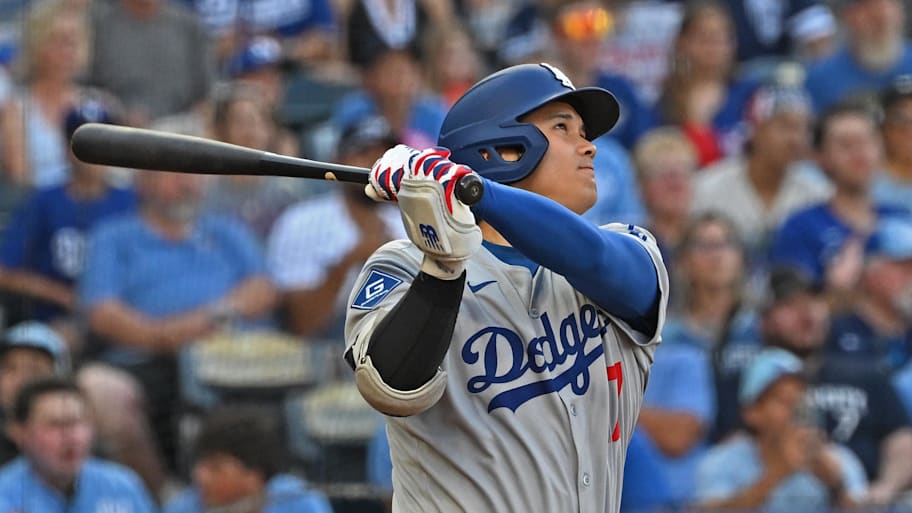 Los Angeles Dodgers designated hitter Shohei Ohtani hits a solo home run