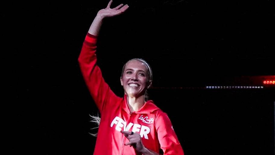 Indiana Fever guard Lexie Hull is introduced before a game against the Chicago Sky at Gainbridge Fieldhouse in Indianapolis.
