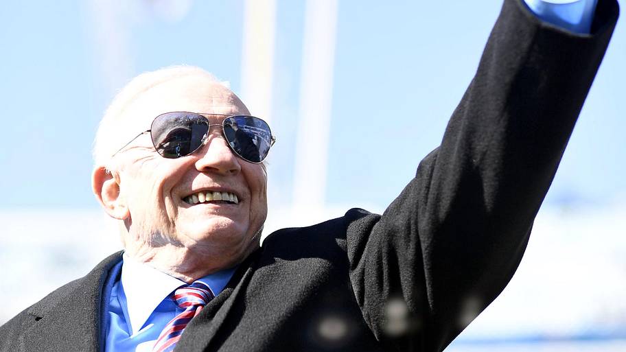 Dallas Cowboys owner Jerry Jones waves to fans before the game against the Jacksonville Jaguars at TIAA Bank Field. 