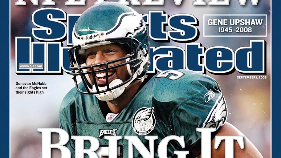 Philadelphia Eagles QB Donovan McNabb (5) victorious after throwing TD pass vs Buffalo Bills 
