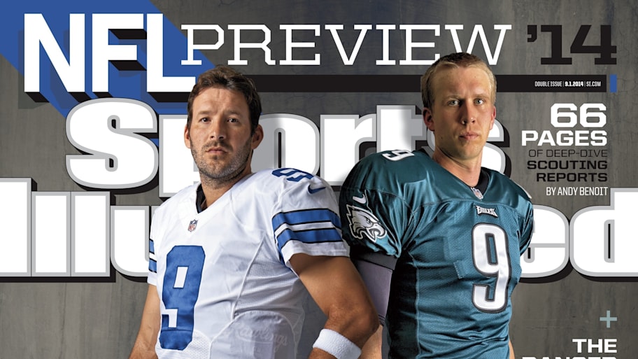 Portrait of Dallas Cowboys QB Tony Romo (9) and Philadelphia Eagles QB Nick Foles (9)
