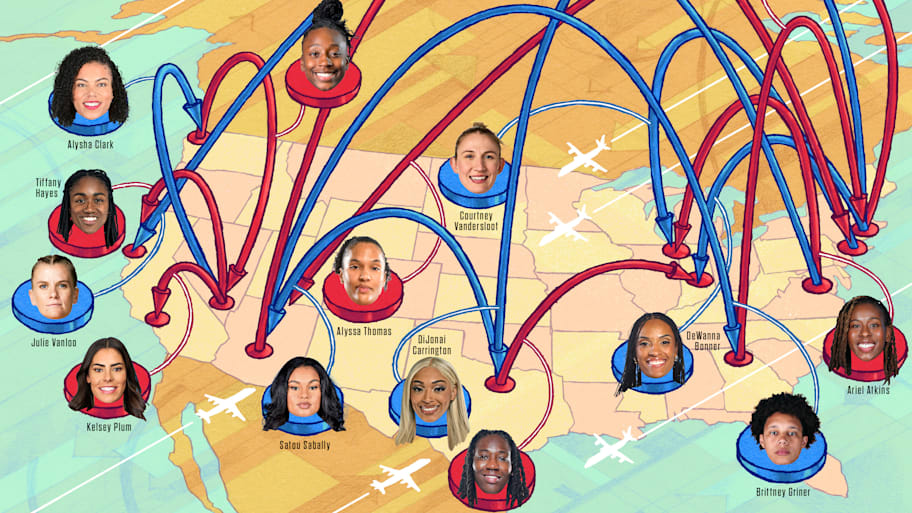 A map of the major players who changed teams in the 2025 WNBA offseason.