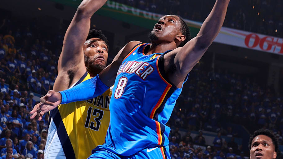 Jalen Williams drives to the basket during Game 7 of the NBA Finals.