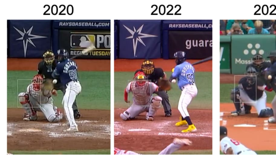 Randy Arozarena crouches over the plate more and more over the course of his MLB career.