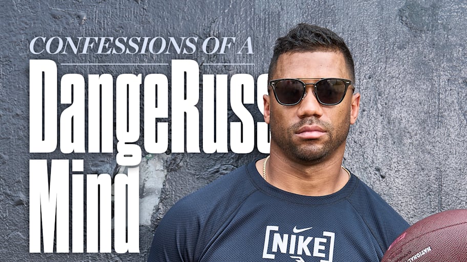 Russell Wilson poses, wearing sunglasses and holding a football. Text reads ‘Confessions of a DangeRuss mind.’
