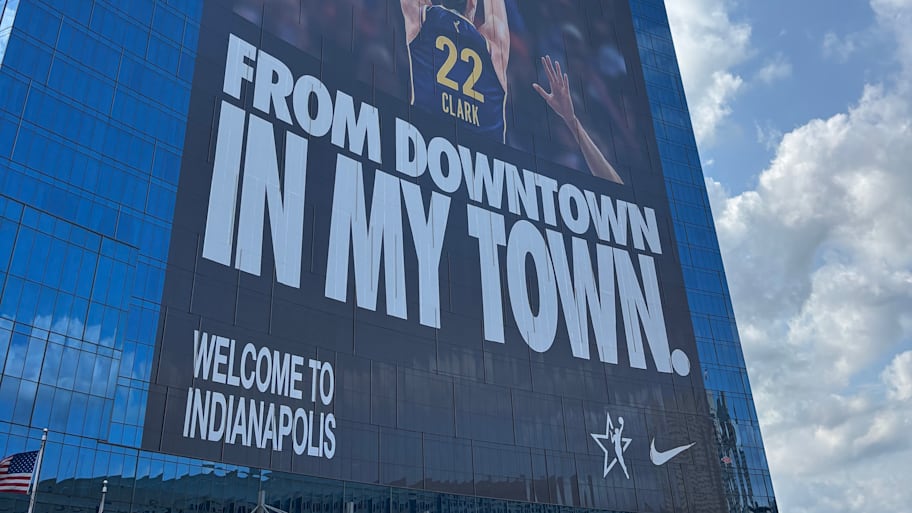 Nike advert of Caitlin Clark in downtown Indianapolis