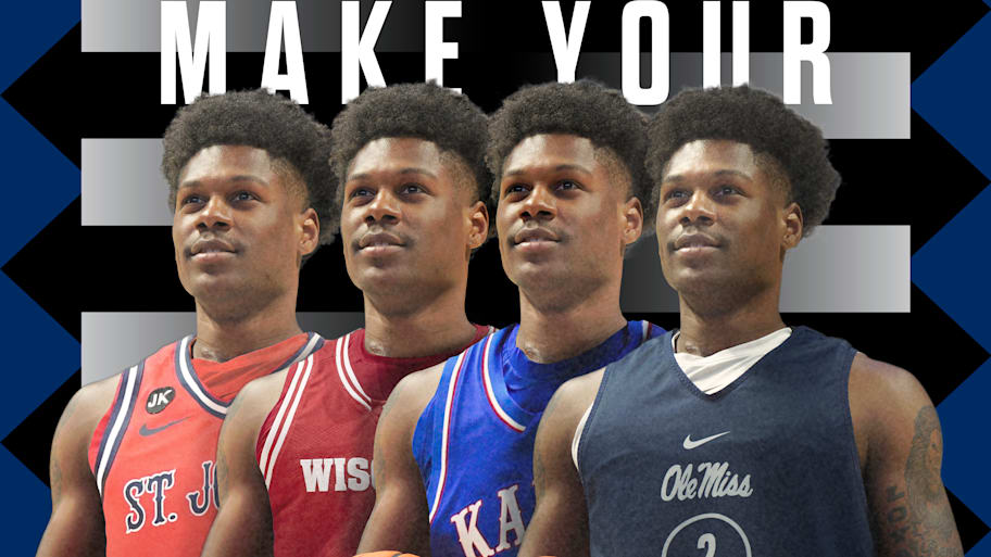 AJ Storr in St. John's, Wisconsin, Kansas and Ole Miss uniforms.
