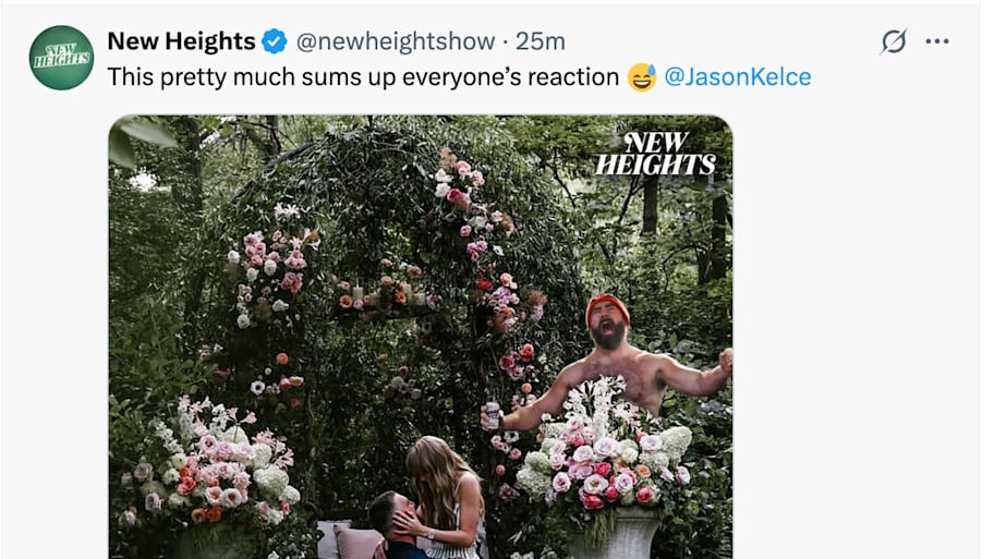 ‘New Heights’ Used Perfect Jason Kelce Photo to Celebrate Taylor Swift-Travis Kelce Engagement