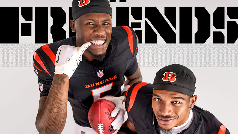 Tee Higgins and Ja'Marr Chase pose in Bengals uniforms 
