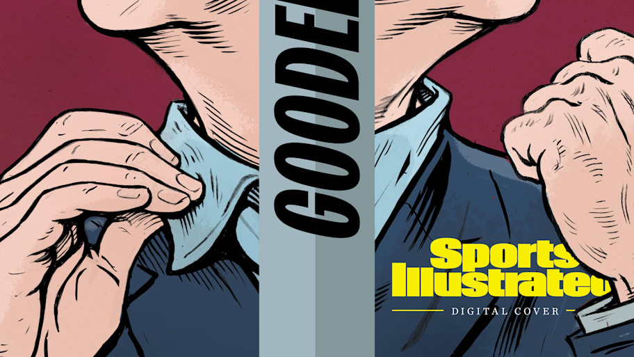 An illustration of Roger Goodell with two heads that says