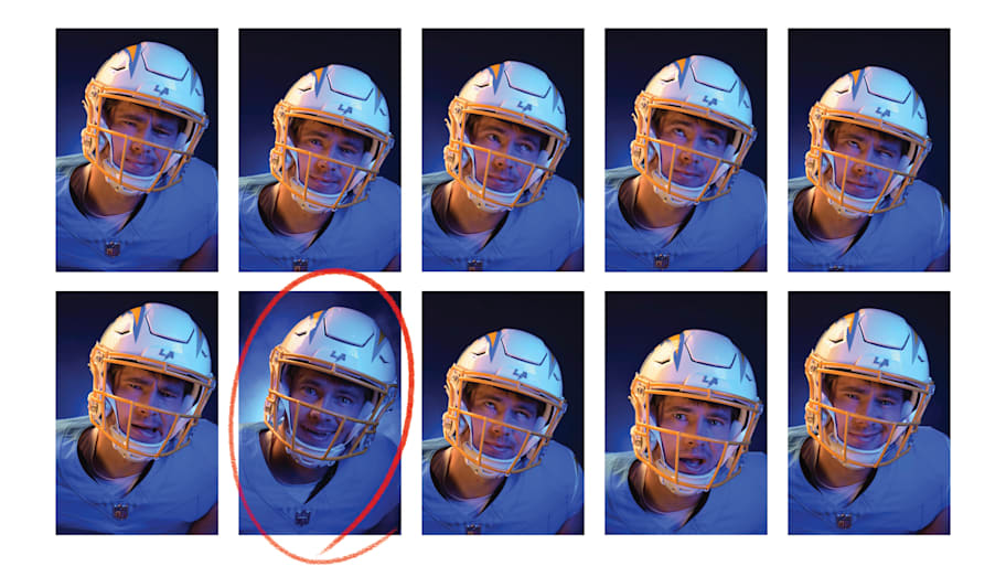 A set of images of Chargers quarterback Justin Herbert