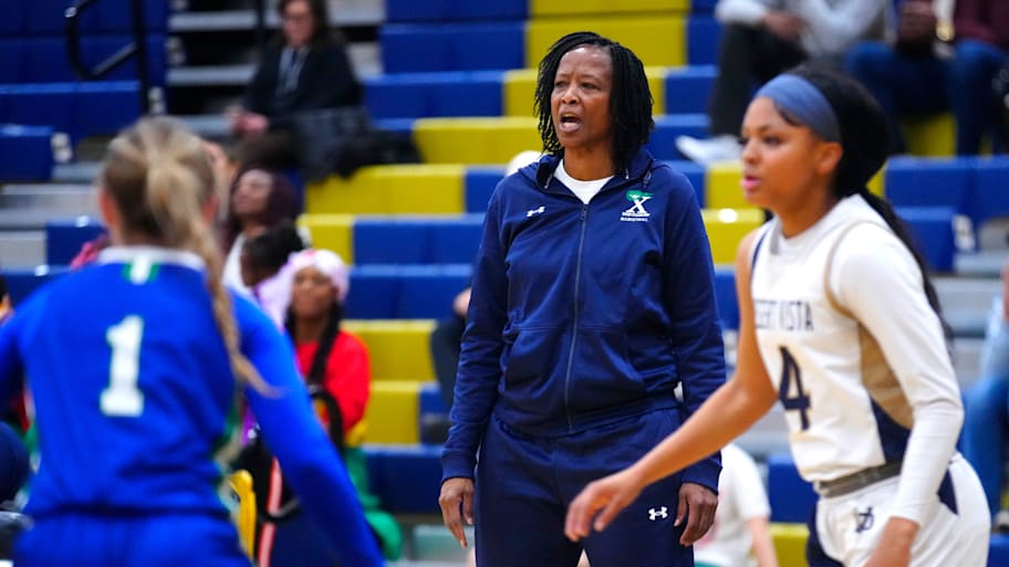 Xavier Prep head coach Jennifer Gillom calls out to her team