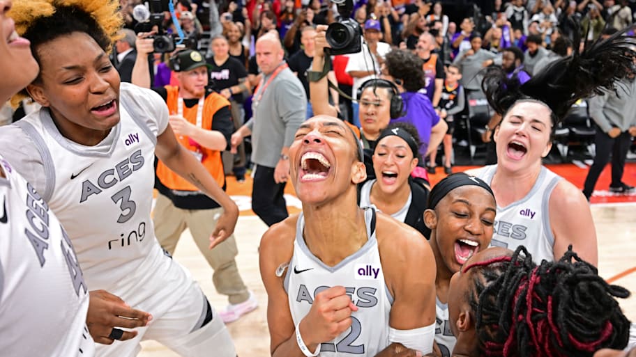 Aces players celebrate winning the 2025 WNBA title