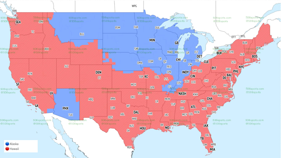 Fox Week 7 coverage map for the late game window.