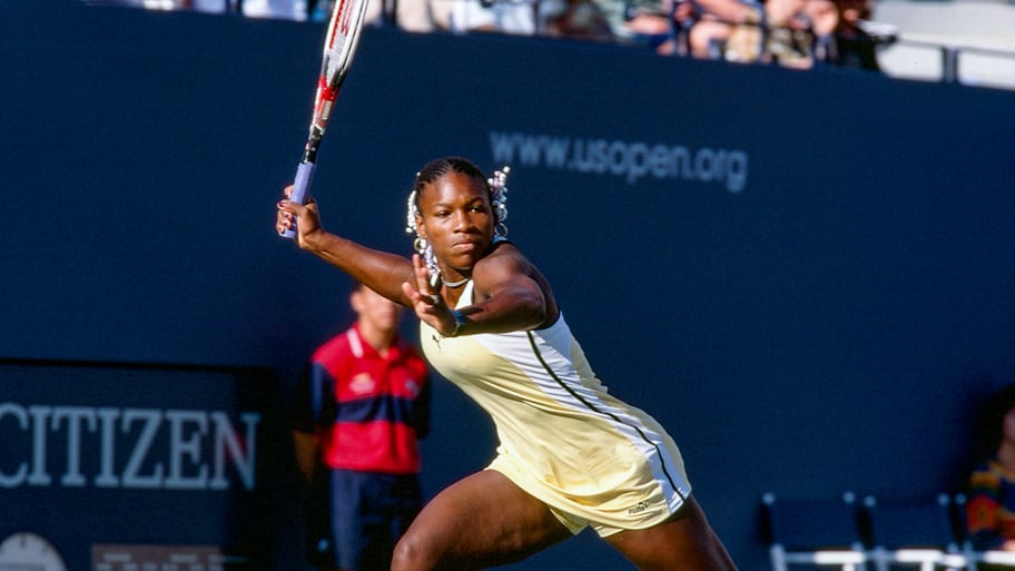 Serena Williams in action vs Martina Hingis in the 1999 US Open