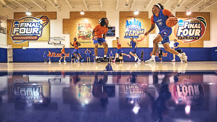 Championship courts hang in the Gators’ practice facility.