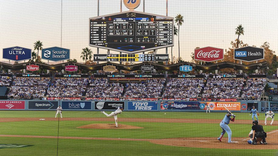 Wide view of the field at Dodger Stadium during World Series Game 4