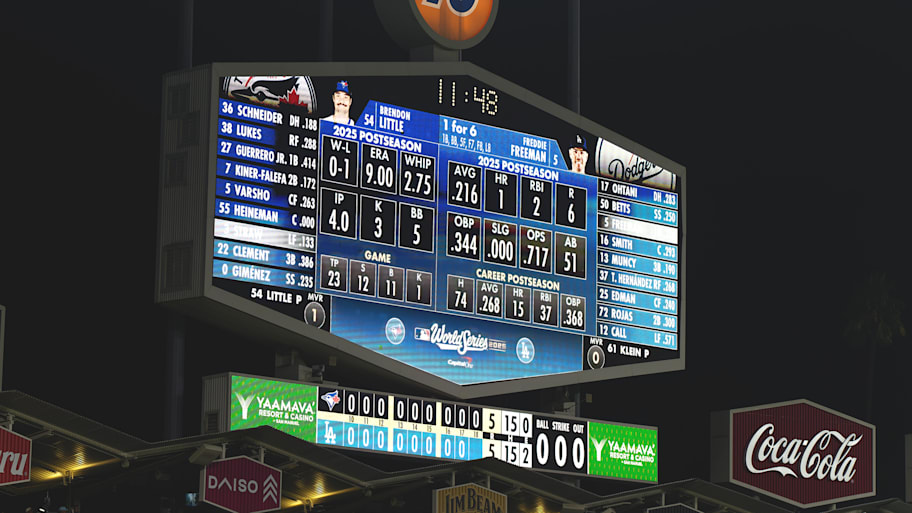 View of the scoreboard just prior to Freddie Freeman's walkoff homer in the 18th inning of Game 3.