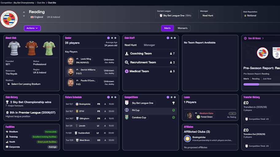 Reading on Football Manager 26