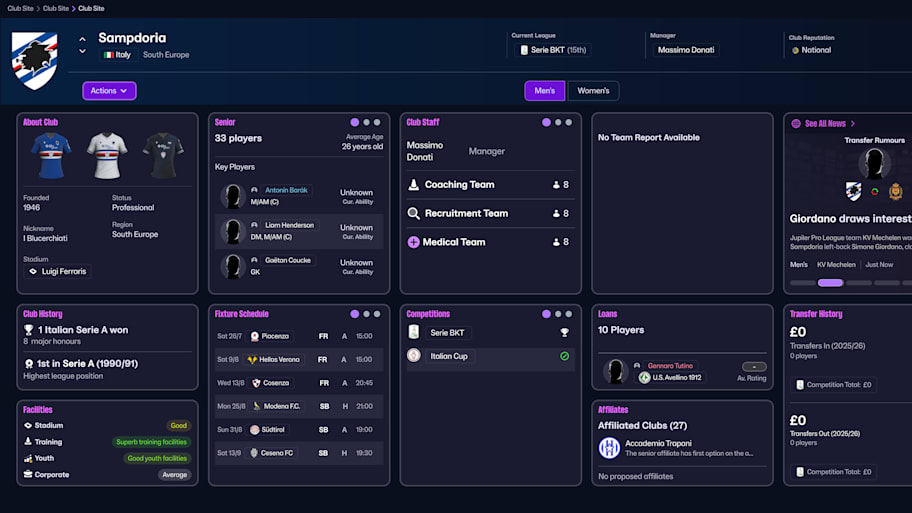 Sampdoria on Football Manager 26