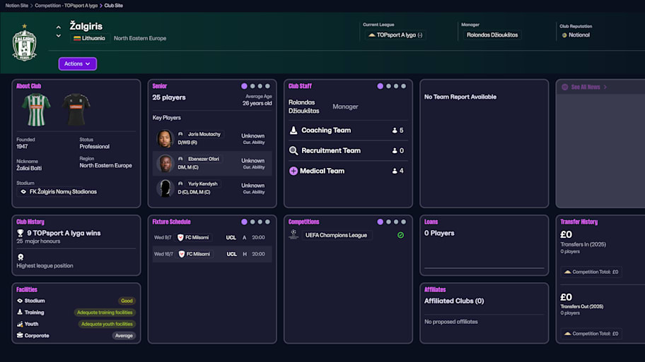 Žalgiris Vilnius on Football Manager 26