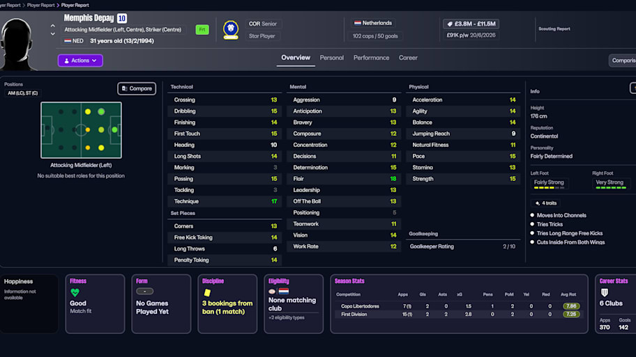 Memphis Depay on Football Manager 26