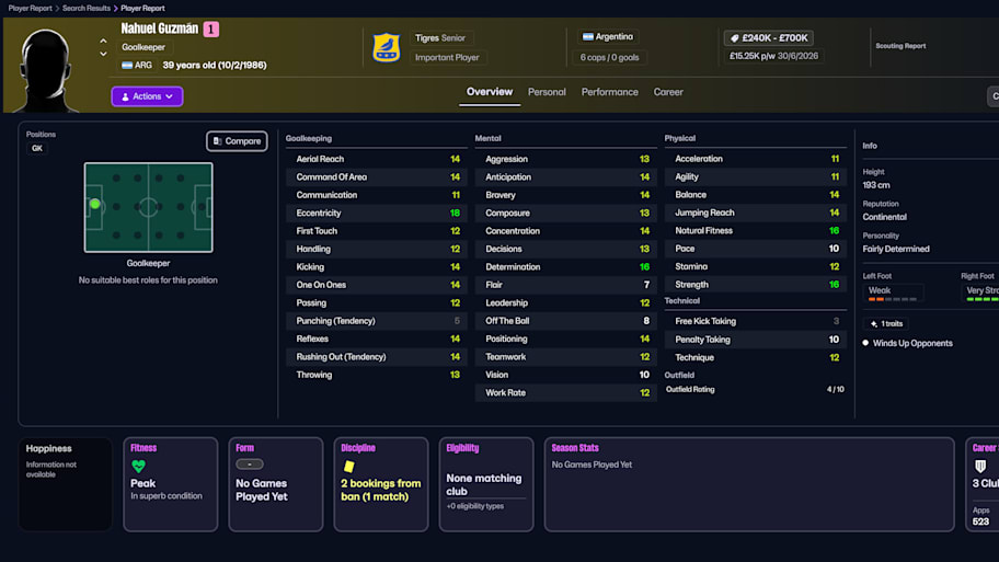 Nahuel Guzmán on Football Manager 26